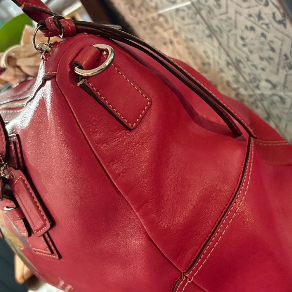 Coach Red Floral Leather Shoulder Bag Customized design by Artist Schatz. - Picture 9 of 9